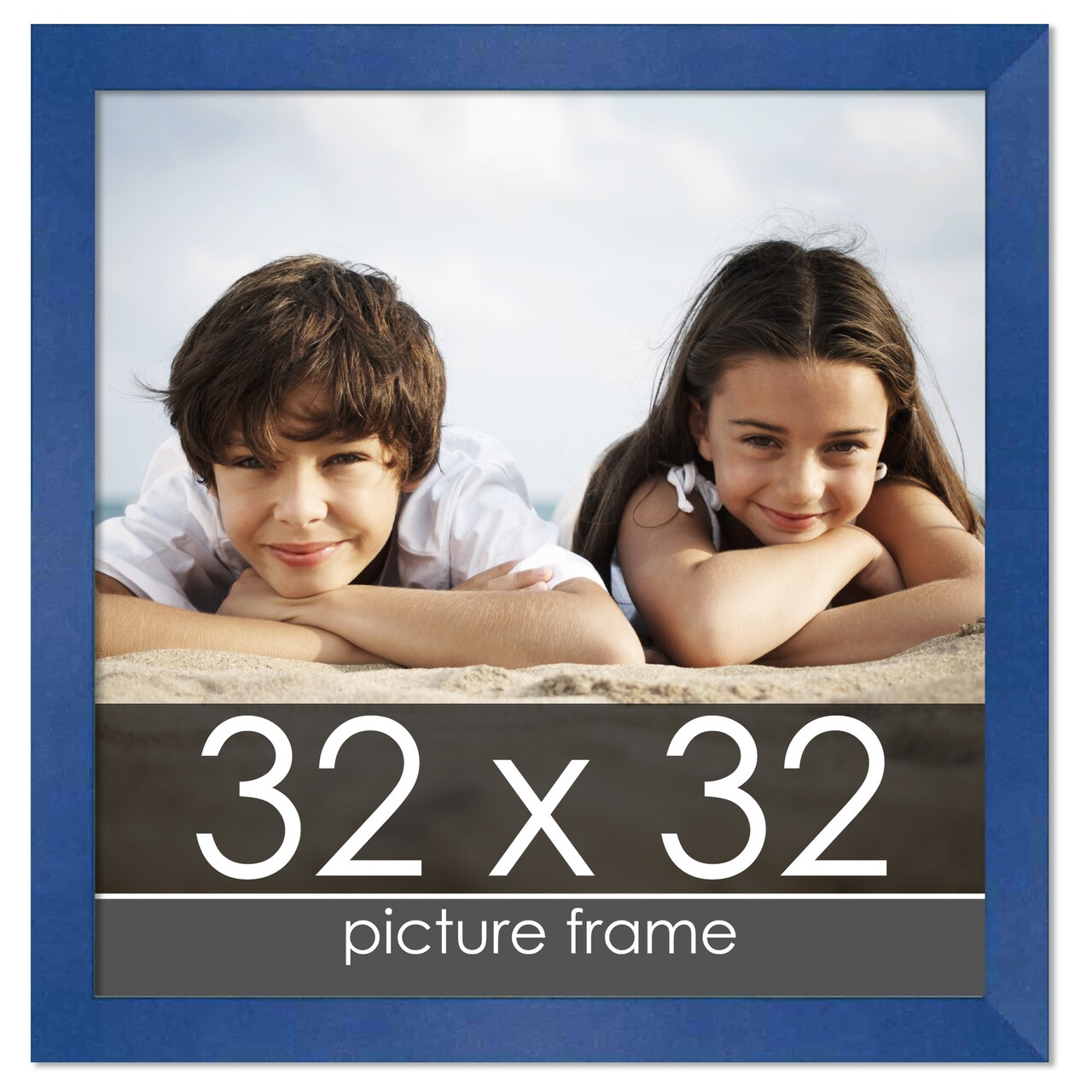 Square Classic Modern Blue Picture Frame - UV Acrylic, Foam Board Backing, Hanging Hardware